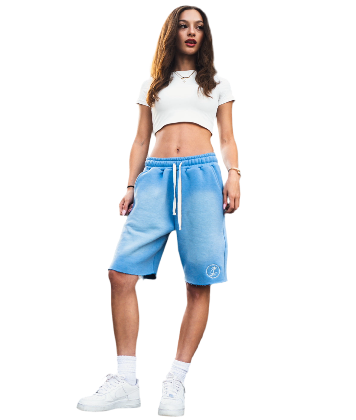 Icy Blue Acid Wash “Logo” Shorts