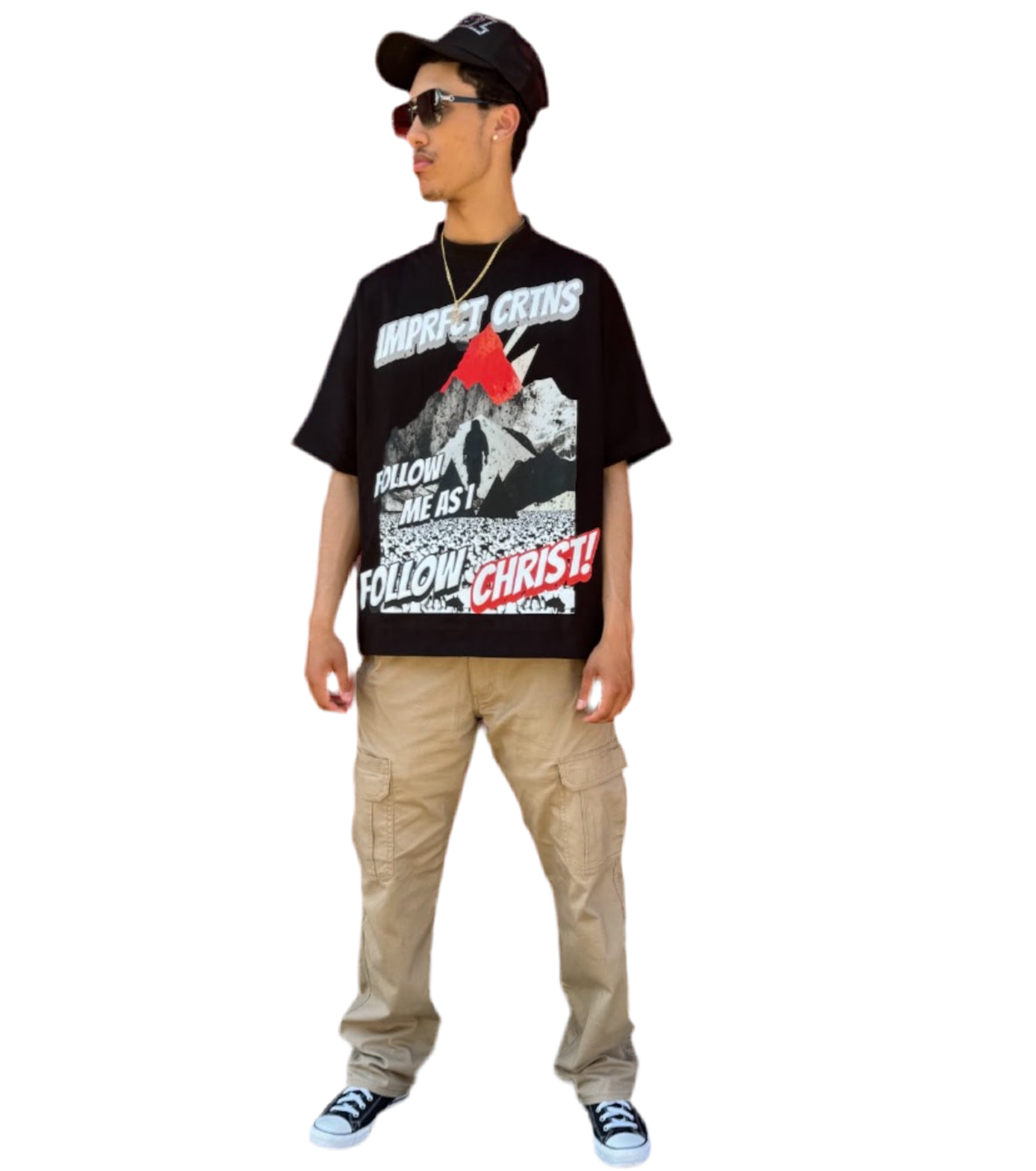 Black Boxy Oversized "Follow Me As I Follow Christ" Shirt