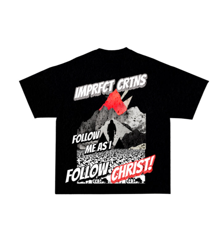 Black Boxy Oversized "Follow Me As I Follow Christ" Shirt